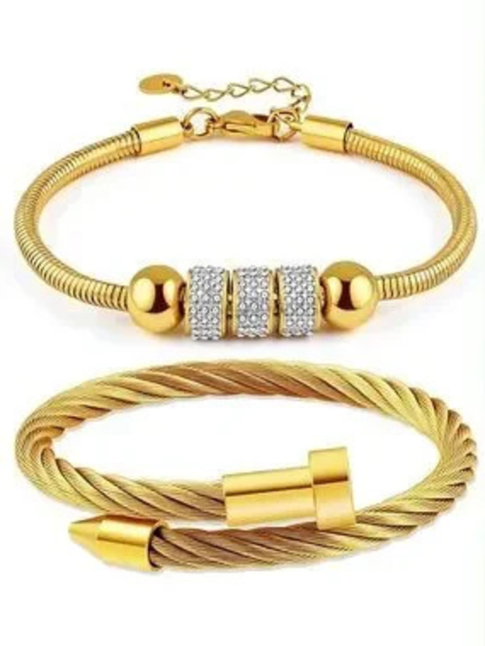 Anthropologie Gold-Tone Crystal & Twisted Cable Bracelet Duo